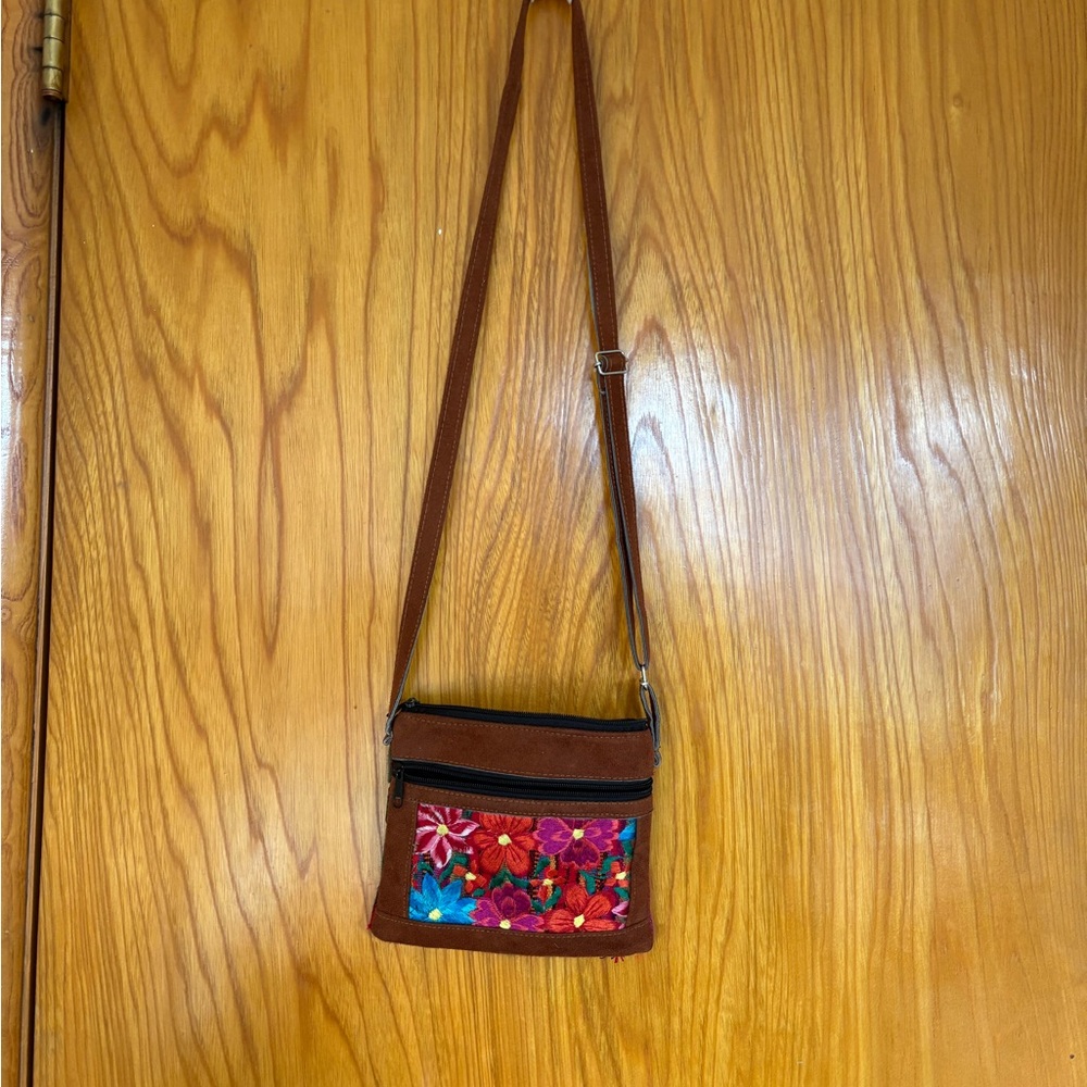 Embroidered Brown Crossbody Bag